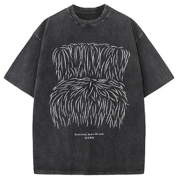 Personality fashion Hairy Couch Japanese Meme Washed T-Shirt