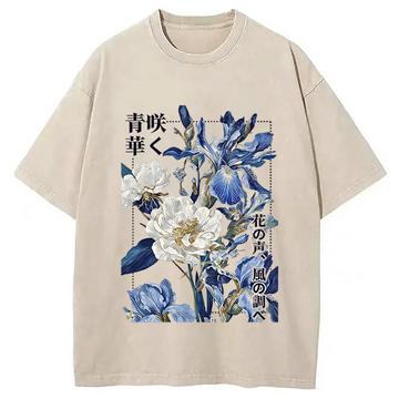 Personality fashion Harmony of Bloom and Breeze Washed T-Shirt
