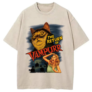 Personality fashion The Return of Vampurr The Halloween Cat Washed T-Shirt