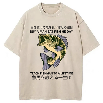 Personality fashion Teach A Man To Fish Washed T-Shirt