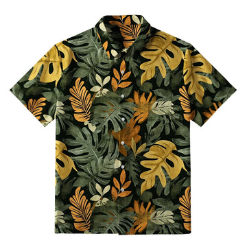 Personality fashion  Tropical Leaf Frenzy Button-up Shirt