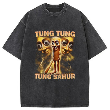 Personality fashion Tung Tung Tung Sahur Funny Baseball Bat Meme Washed T-Shirt