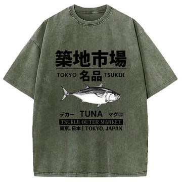 Personality fashion Tsukiji Tuna Market Washed T-Shirt