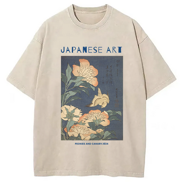 Personality fashion Peonies and Cherry Washed T-Shirt
