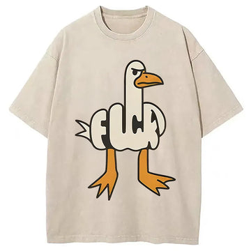 Personality fashion Angry Goose Funny Washed T-Shirt