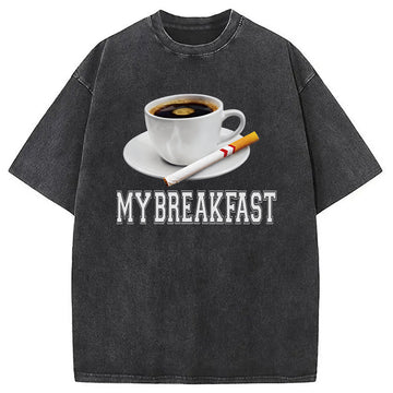 Personality fashion Breakfast Coffee Washed T-Shirt