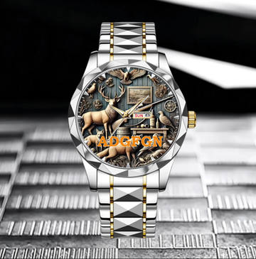 Customised Hunting Themed Watches - Personalised Name Hunting Embossed Art Pattern Watch - Gift for Friend,Family,Hunting Enthusiast