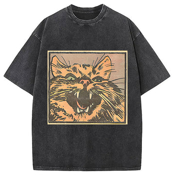 Personality fashion Meow Kitty Cat Washed T-Shirt