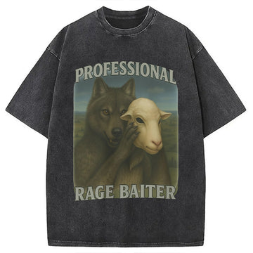 Personality fashion Professional Rage Baiter Funny Washed T-Shirt