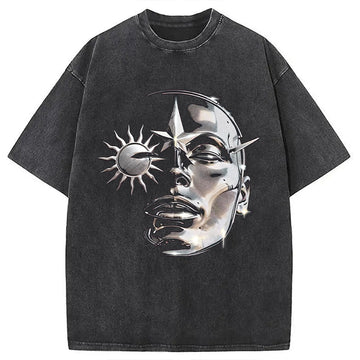 Personality fashion The Overlooked Eye Hiphop Washed T-Shirt