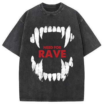Personality fashion Vampiric Fang Washed T-Shirt
