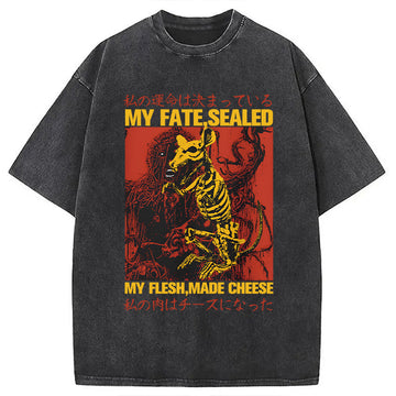 Personality fashion Funny Vintage Japanese Rat Washed T-Shirt
