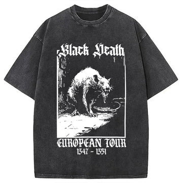 Personality fashion Black Death Rat Washed T-Shirt