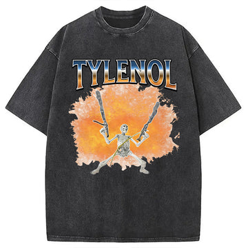 Personality fashion Funny Unhinged Skeleton Washed T-Shirt