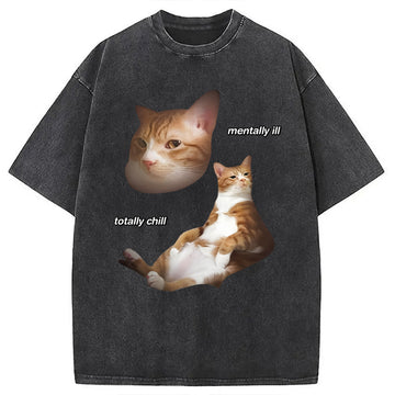 Personality fashion Illin And Chillin Cat Washed T-Shirt