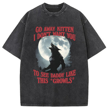 Personality fashion Go Away Kitten Washed T-Shirt