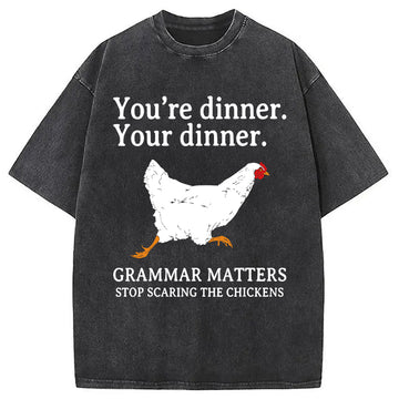Personality fashion Stop Scaring The Chickens Meme Washed T-Shirt