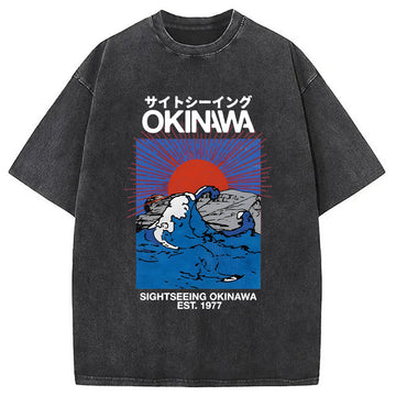 Personality fashion Sightseeing Okinawa Washed T-Shirt