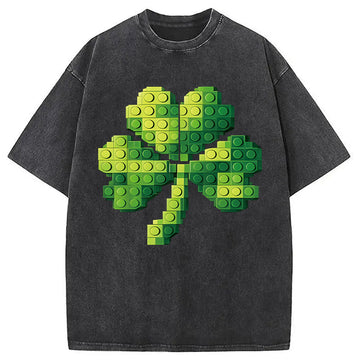 Personality fashion Funny Building Shamrock Blocks St Patricks Day Washed T-Shirt