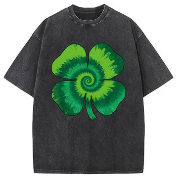 Personality fashion Four Leaf Clover Tie Dye St Patrick's Day Washed T-Shirt