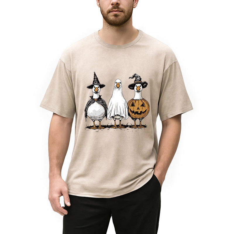 Personality fashion Halloween Goose Washed T-Shirt
