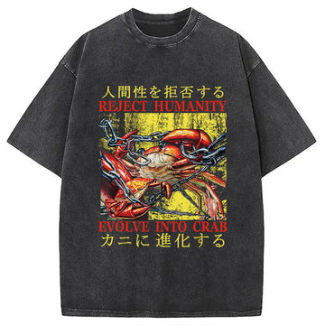 Personality fashion Japanese Funny Crab Meme Washed T-Shirt