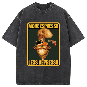 Personality fashion Funny Coffee Orange Cat Washed T-Shirt