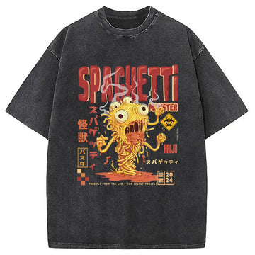 Personality fashion Monster Spaghetti Japanese Retro Tokyo Washed T-Shirt