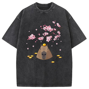 Personality fashion Sakura Cherry Blossom Japanese Washed T-Shirt