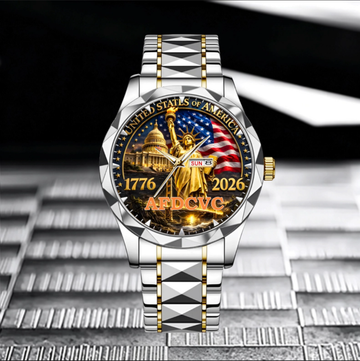Liberty Statue & Flag Customized America 250th Anniversary Watch - Personalized Name - Gift For American Patriots
