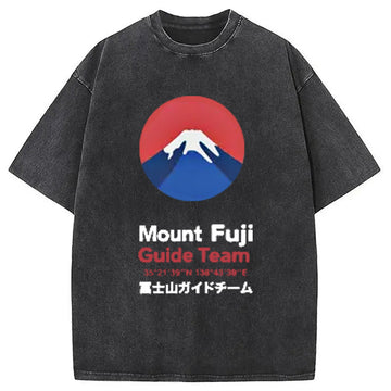 Personality fashion Japanese Mount Fuji Snow Washed T-Shirt