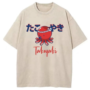 Personality fashion Japanese Traditional Takoyaki Washed T-Shirt
