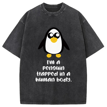 Personality fashion i'm A Penguin Washed T-Shirt