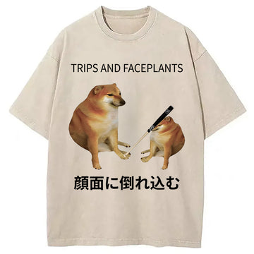 Personality fashion Doge Bonk Meme Washed T-Shirt