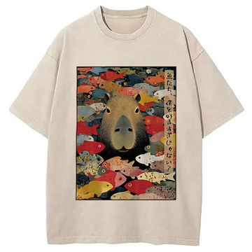 Personality fashion Am I Too Lovable Capybara Washed T-Shirt