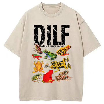 Personality fashion DILF Man I Love Frogs Funny Meme Washed T-Shirt