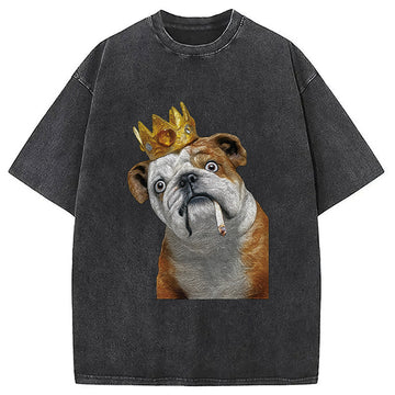 Personality fashion King Dog Smoking Washed T-Shirt