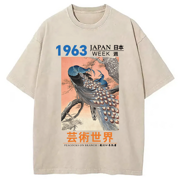 Personality fashion Peacocks on Branch Washed T-Shirt