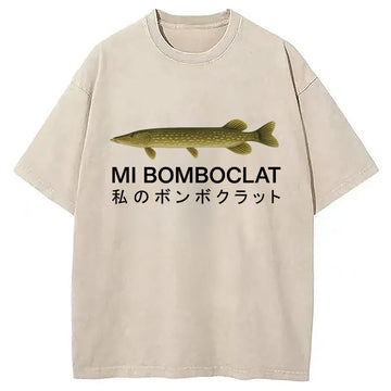 Personality fashion Mi Bomboclat Fish Meme Washed T-Shirt