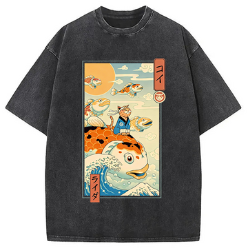 Personality fashion Flying Carp Rider Washed T-Shirt