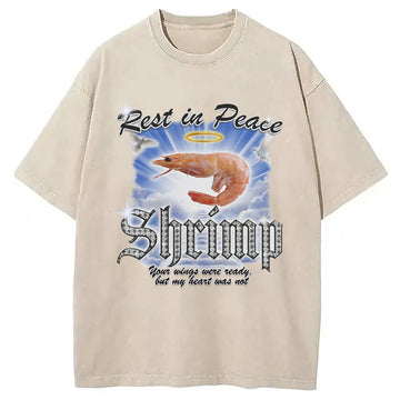 Personality fashion RIP SHRIMP Washed T-Shirt