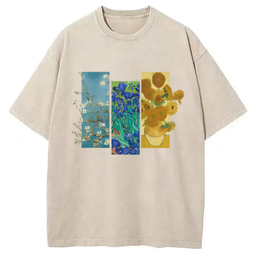 Personality fashion Art Print Flowers Washed T-Shirt