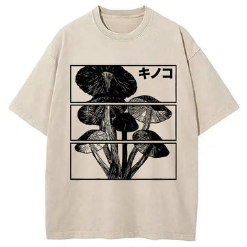 Personality fashion Japanese Mushrooms Washed T-Shirt
