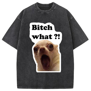 Personality fashion Funny Dog Face Meme Washed T-Shirt