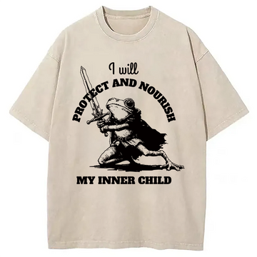 Personality fashion Funny Protect Inner Child Toad Meme Washed T-Shirt