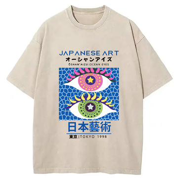Personality fashion Ocean Eyes Japanese Art Washed T-Shirt