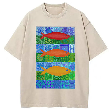 Personality fashion Three Fishes Washed T-Shirt