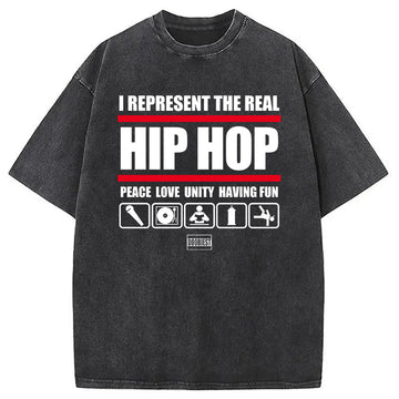 Personality fashion I Represent Real Hip-hop Washed T-Shirt