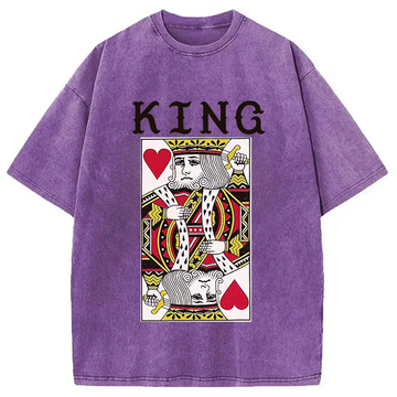 Personality fashion King of Hearts Mens Washed T-Shirt
