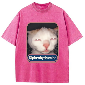 Personality fashion Diphenhydramine Cat Meme Washed T-Shirt